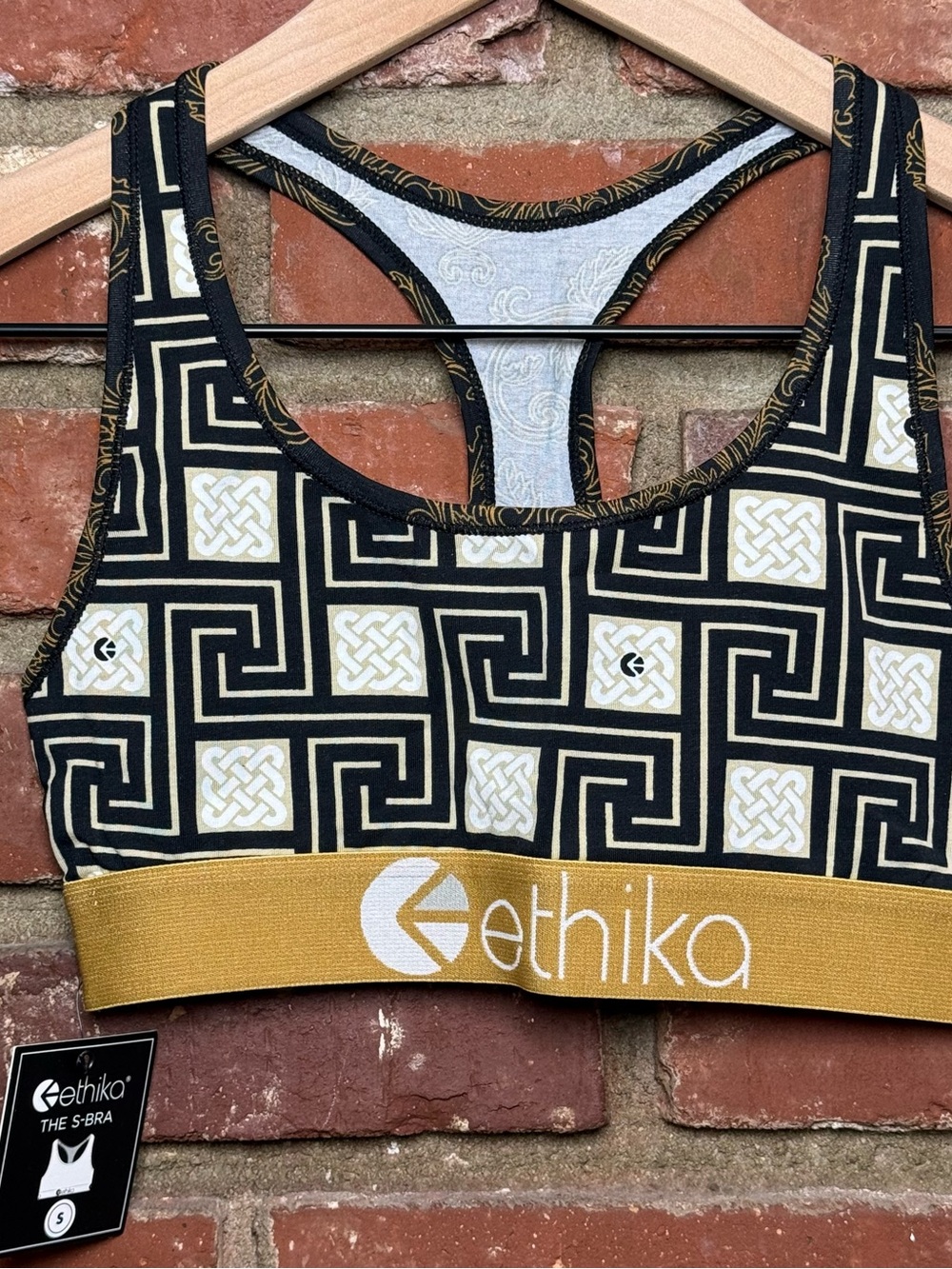 ETHIKA Sports Bra Size Small The S‎ bra Racerback - New w/Tags black gold white